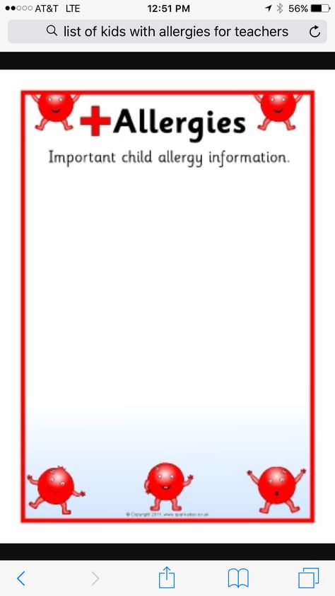 Allergy Signs Free Printable, Allergy List For Classroom, Eo For Allergies, Fpies Allergy, School Secretary Office, Soy Allergy Avoidance List, School Secretary, Kids Allergies, School List