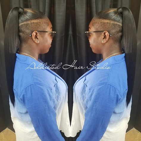 Ponytail With Shaved Back, Ponytail Shaved Sides, Deep Wave Ponytail, Closure Ponytail, Brandon Florida, Protective Style Braids, Shaved Side, Braids With Shaved Sides, Mohawk Styles