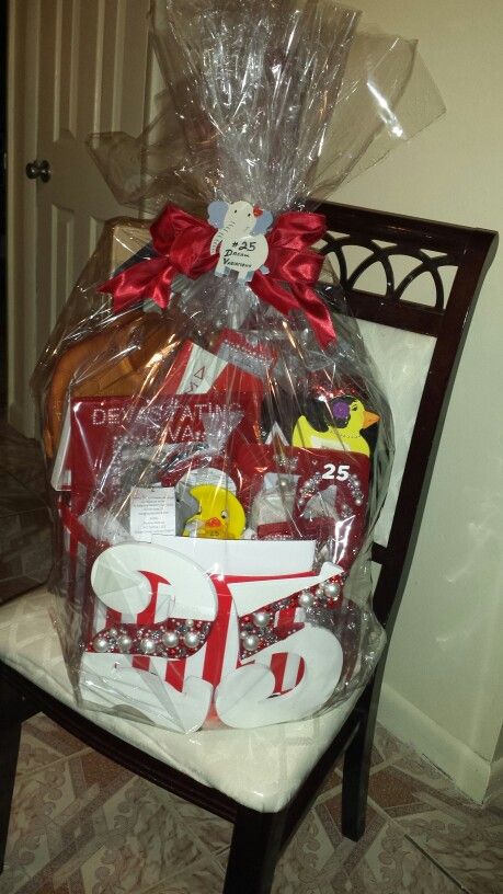 Gift basket I made for a new initiate. Delta Sigma Theta Gifts Basket, Red Themed Basket, Delta Sigma Theta Purse, Delta Sigma Theta Sorority Luggage, Delta Sigma Theta Crossing Gifts, Sorority Baskets, Delta Sigma Theta Gifts, Delta Girl, Delta Sigma Theta Sorority