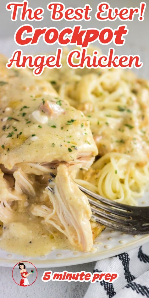 Closeup of a plate of chicken over pasta. Chicken Breast Crockpot, Hen Recipes, Angel Chicken, Restless Chipotle, Chicken Breast Crockpot Recipes, Crockpot Chicken Breast, Chicken Crockpot Recipes Easy, Crockpot Ideas, Easy Crockpot Dinners