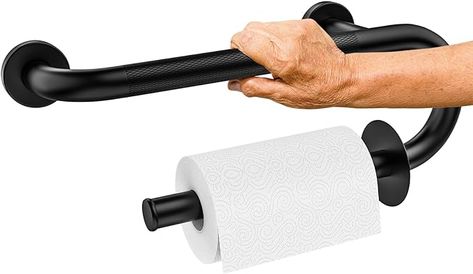 Amazon.com: Toilet Grab Bar Paper Holder 16 Inch Anti Slip Stainless Steel Knurled Handles for Bathtubs and Showers Bathroom Handrails for Seniors Handicap Support, Matte Black : Health & Household Modern Grab Bars In Bathroom, Toilet Grab Bar, Decorative Grab Bars In Bathroom, Black Grab Bars Bathroom, Shower Grab Bar Build With Ferguson, Lakehouse Remodel, Grab Bars In Bathroom Safety, Black Health, Showers Bathroom