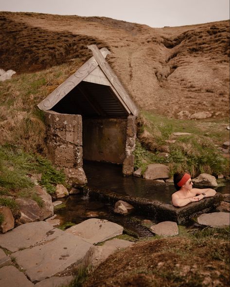 Iceland Cabin, Iceland Hot Springs, Iceland In December, Iceland Hiking, Fantasy Dream, Spring Photoshoot, Hot Spring, Hot Springs, Iceland