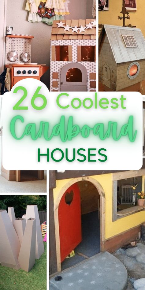 26 Coolest Cardboard Houses for kids! Find amazing yet creative ideas how to make cardboard houses for kids. Low cost, easy to make and kids approved ideas. Cardboard Play Houses, Cardboard Houses For Kids, Coolest Houses, Cardboard Forts, Cardboard Box Houses, Big Cardboard Boxes, Diy Karton, Cardboard Play, Cardboard Crafts Kids