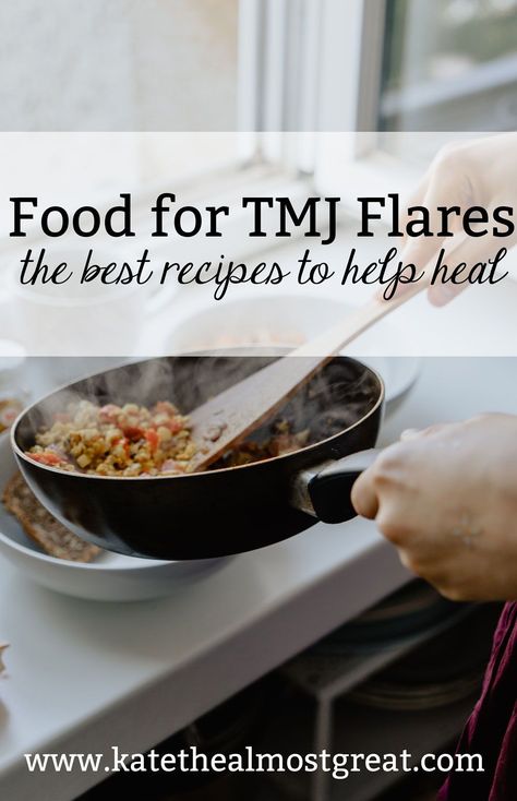 Text reads: Food for TMJ Flares, the best recipes to help heal, www.katethealmostgreat.com (end text). Whether you have TMJ arthritis or problems with the muscles around your TMJs, it can be difficult to manage TMJ jaw pain. But since I have 12+ years of experience with this, and plenty of people don’t, I wanted to share my favorite food for TMJ flares. I mean, every year or so I go through a period of 1-2 months when I have a hard time chewing. That’s at least a year’s worth of time! Tmj Relief Remedies, Soft Foods To Eat, Tmj Relief, Artery Cleanse, Soft Foods Diet, Pain Relief Remedies, My Favorite Food, Jaw Pain, Tea Health Benefits