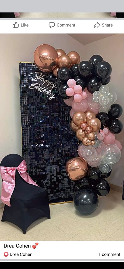 Black Gold Pink Party Decoration, Pink Gold And Black Birthday Party, Pink Black And Gold Party Decorations, Pink Black Gold Party, Balloon Arch Pink, Sweet 16 Party Planning, Birthday Balloon Arch, Pink Birthday Party Decorations, Pink Birthday Decorations