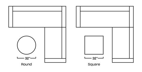 Coffee Table Sizing Guide, Coffee Table Size Guide Living Room, Coffee Table Shape Guide, Coffee Table Size Guide, Table Size Guide, Sectional Coffee Table, L Couch, L Sofas, Coffee Table Size