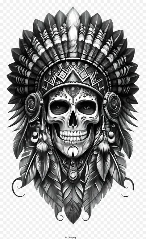 Indian Headdress Tattoo, Indian Skull Tattoos, Aztec Warrior Tattoo, Native American Tattoo Designs, Colored Tattoo Design, American Indian Tattoos, Aztec Tattoo Designs, Native Tattoos, Skull Sleeve Tattoos