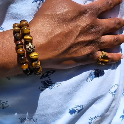 Gold Tiger eye ring . Comes in two colors. Gold and silver Shop link in bio Tiger Eye Ring, Gold Tiger, Gold Tiger Eye, Eye Ring, Silver Shop, Bead Designs, Tiger Eye, Gold And Silver, Bracelets For Men