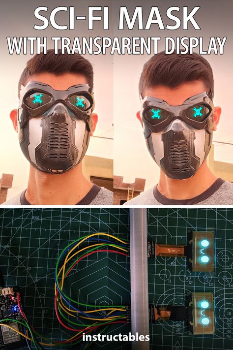 Mukesh_Sankhla made a sci-fi styled mask with transparent display in the eyes. #Instructables #electronics #technology #wearable #costume Future Helmet, Sci Fi Mask, Winter Soldier Mask, 3d Printed Mask, Arduino Projects Diy, Diy Tech, Retro Gadgets, Cosplay Armor, Electronics Projects Diy