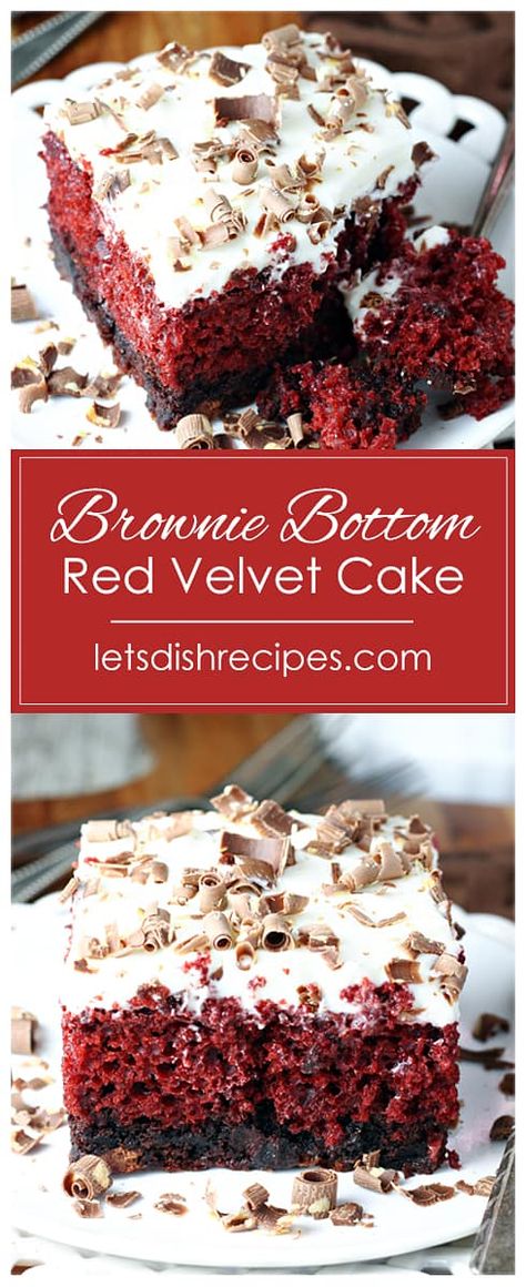 Brownie Bottom Red Velvet Cake Chocolate And Red Velvet Cake, Red Velvet And Chocolate Cake, Red Velvet Cake Mix Ideas, Red Velvet Brownies From Box Cake Mixes, Red Velvet Dump Cake, Brownie Poke Cake, Boxed Red Velvet Cake, Red Velvet Dessert Recipes, Red Velvet Cake Mix Recipes