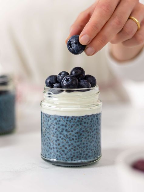 Blue Pea Powder Recipes, Blue Pea Recipe, Blue Chia Pudding, Chia Pudding Aesthetic, Blue Fudge, Herbalism Recipes, Butterfly Pea Powder, Blue Foods, Tofu Protein