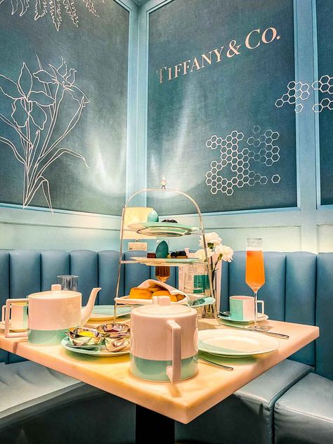 Afternoon Tea at Tiffany’s Blue Box Cafe, Harrods | BaldHiker Blue Coffee Bar, Blue Box Cafe, Blue Velvet Cake, Sparkling Tea, London Gin, Short Stays, Knightsbridge London, Tiffany Blue Box, Christmas Coffee Bar