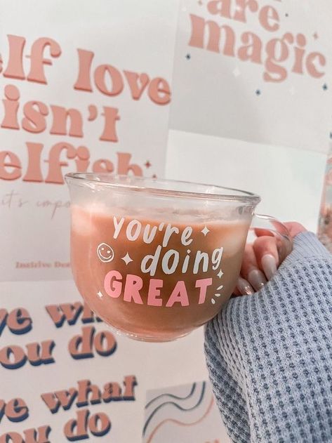 Cup Inspiration, Diy Glasses, Popup Shop, You're Doing Great, Cafe Cup, Cute Coffee Cups, Stationary Shop, Cold Cups, Coffee Cup Design