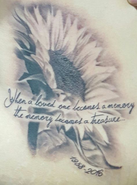 2nd one just done... loving it..in memory of mum In Loving Memory Drawings, Tattoos In Memory Of Loved Ones, Grammy Tattoo, Sunflower Memorial Tattoo, Sister Memorial Tattoos, Memorial Heart Tattoo, In Memory Of Mum, Tattoos In Memory, Memorial Tattoos Mom