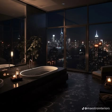 Jacuzzi Hotel, Dark Bedroom Aesthetic, Penthouse View, City Bathrooms, White Room Decor, Decoration Bathroom, Jacuzzi Outdoor, Fancy Art, Money Life