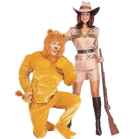 Hunter & a bear Costume Couples Ideas, Tarzan And Jane Costumes, Couples Costume Ideas, Costume Lion, Lion Halloween Costume, Lion Halloween, Costume Couples, Safari Costume, Oktoberfest Outfits