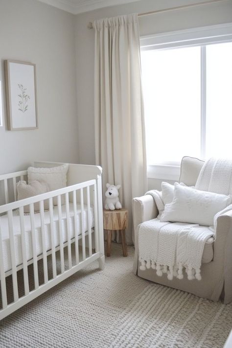 Welcome guests with a stylish and inviting neutral entryway. Combine soft hues of beige and white with natural wood elements for a warm and welcoming first impression. 🚪🌿✨ #NeutralEntryway #WelcomingSpaces #HomeDecor #FirstImpressions White Beige Nursery, Cream And White Nursery, Soft Neutral Nursery, Neutral Baby Nursery Paint Colors, Modern Nursery Ideas Gender Neutral, White And Beige Nursery, White And Wood Nursery, Simple Gender Neutral Nursery, White Furniture Nursery