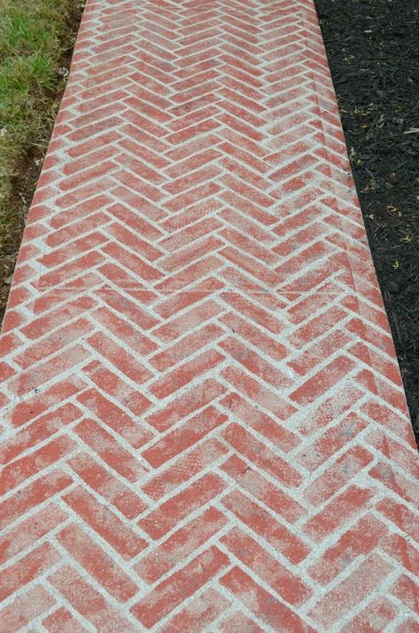 When you're SO over you're boring cement walkway, this might be the most inexpensive way to dramatically transform it! Paint Concrete To Look Like Brick, Painted Pathways, Painted Brick Walkway, Sidewalk Makeover, Patio Over Concrete, Cottage Driveway, 30s House, Porch And Patio Paint, Colonial Porch