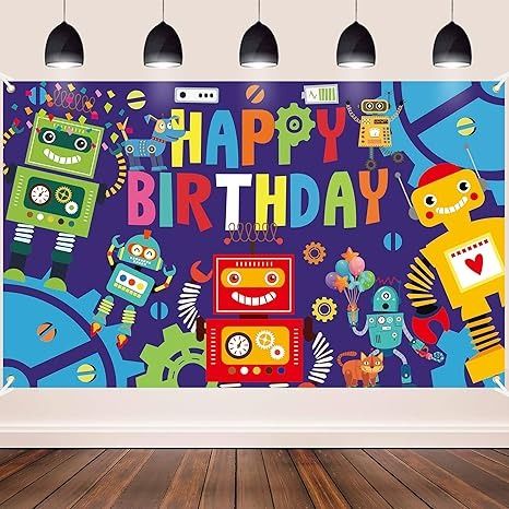 Amazon.com : Robot Birthday Party Backdrop Happy Birthday Photography Backdrop 5.9x3.6ft Robot Photography Background for Gear Robot Birthday Party Decoration Gear Up Robot Party Supplies : Electronics Robot Photography, Robot Birthday Party Decorations, Robot Birthday Party, Robot Theme, Birthday Party Backdrop, Robot Party, Party Photo Backdrop, Birthday Photography, Party Backdrop