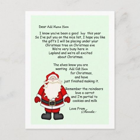 Letter From Santa Holiday Postcard | Zazzle.com Christmas Card Letter, Free Printable Santa Letters, Christmas Letter From Santa, Message From Santa, Santa Letters, Letter From Santa, Xmas Elf, Christmas Ephemera, Christmas Letter