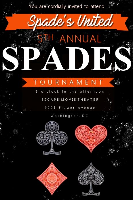 Spades Tournament Spades Tournament, Game Night Parties, Poster Layout, Templates Printable Free, Party Flyer, For Your Party, Party Card, Concert Posters, App Design