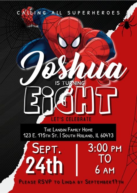 399,190 Free Templates for 'Spiderman birthday party invitation template' Spiderman Birthday Party Invitations, Spiderman Birthday Invitations, Spiderman Invitation, Spiderman Kids, Spiderman Birthday Party, Bday Invitations, Happy Birthday Template, Happy Birthday Posters, Party Invite Design