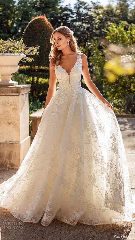 val stefani fall 2020 bridal sleeveless straps sweetheart v neckline fully embellished lace a line ball gown wedding dress chapel train (7) mv -- Val Stefani Fall 2020 Wedding Dresses | Wedding Inspirasi  #wedding #weddings #bridal #weddingdress #weddingdresses #bride #fashion #label:ValStefani #season:Fall/Winter #week:152020 #year:2020 ~ Zombie Prom, Princess Bridal Gown, Prom Queen, Shoe Ideas, Queen Costume, A Wedding Dress, Beautiful Wedding Dresses, Virginia Beach, A-line Wedding Dress