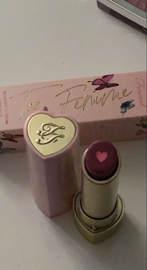 #toofaced #makeup #aesthetic #toofemme #lanadelrey #coquette #hyperfeminine #girly #audreyhepburn #lipstick Aesthetic Makeup Items, Pretty Lip Products, Too Faced Heart Lipstick, Heart Makeup Products, Heart Shaped Makeup Products, Flortte Heart Lipstick, Too Faced Makeup Aesthetic, Makeup Items Aesthetic, Lipsticks Aesthetic