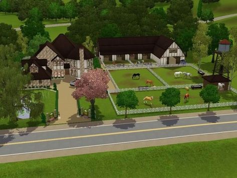 Horse Ranch House, Ranch House Ideas, Minecraft Horse Stables, Sims 3 Houses Ideas, Horse Farm Layout, Minecraft Barn, The Sims 3 Pets, Minecraft Horse, Sims Rooms