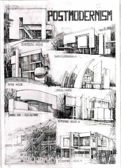 Postmodernism by Vlad Bucur Architect Drawing, Architecture Presentation Board, Architecture Sketchbook, Architecture Design Sketch, Architecture Design Drawing, Study Architecture, Architecture Concept Drawings, Layout Architecture, Architectural Sketch