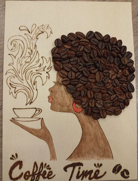 Coffee Bean Art, Wooden Wall Decoration, Women Wall Art, African Crafts, African Art Paintings, Coffee Painting, Africa Art, Design Coffee, Button Art