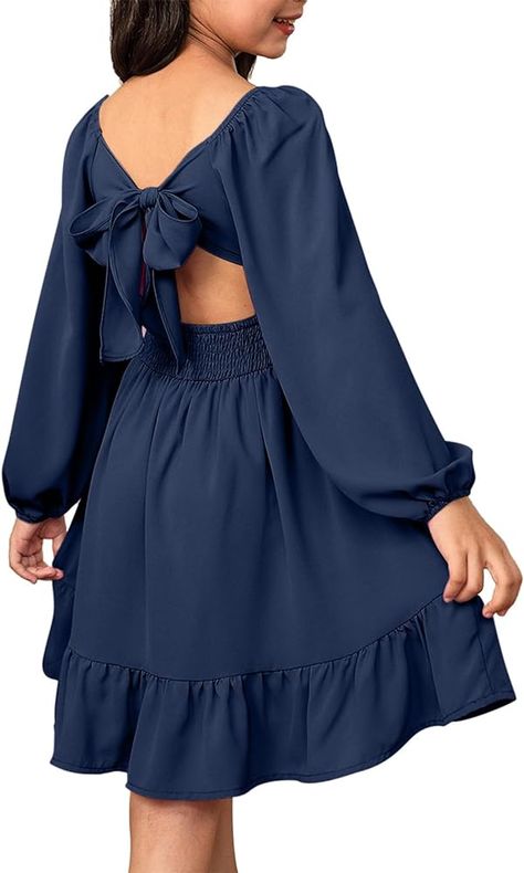 Amazon.com: blibean Girls Long Sleeve Tie Back Dresses Preteen Holiday Boho One Shoulder Dress Teen Wedding Guest Formal Big Kids Solid Outfit Cute Clothes Size 12-13 Years Navy Blue: Clothing, Shoes & Jewelry Holiday Formal Outfit, Boho Wedding Guest Dresses, Boho Wedding Guest Dress, Thanksgiving Clothes, Tie Back Dress, Cute Dress Outfits, Winter Boho, Old Dresses, Semi Formal Dresses