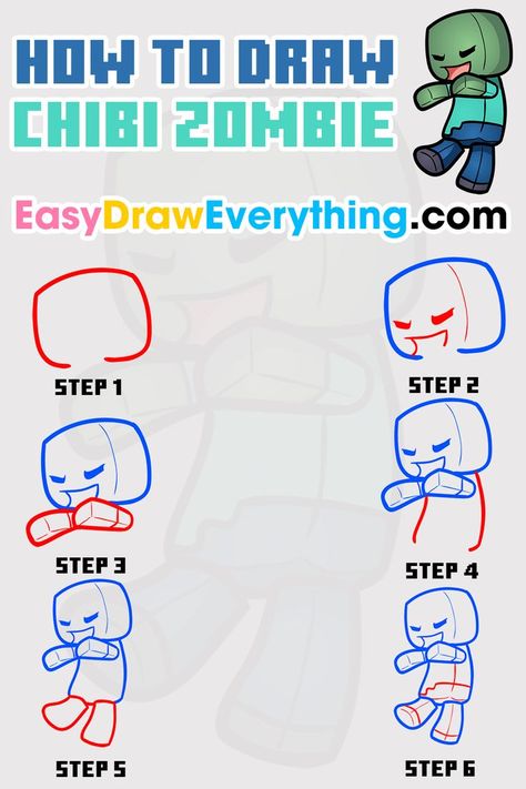 Zombie Drawing Easy, Zombie Drawings, Easy Drawings Sketches, Drawing Tutorial Easy, Chibi Drawings, Step By Step Drawing, Learn To Draw, Cartoon Drawings, Cool Drawings