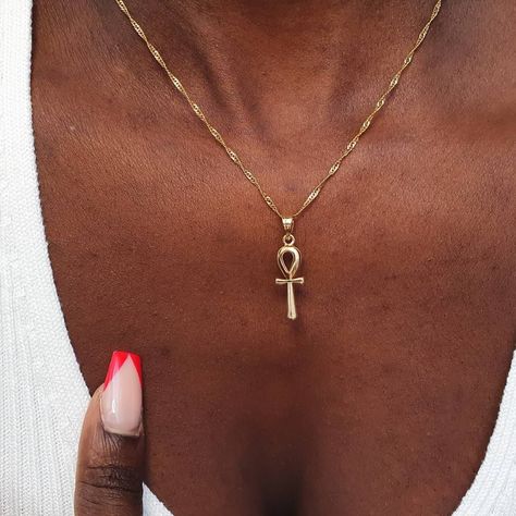 "Gold ankh Necklace" Necklace Gold For Men, Ankh Pendant, Egyptian Ankh, Thick Necklace, Ankh Necklace, Dainty Chain Necklace, Cotton Jewelry, Gold Rope Chains, Chain For Women