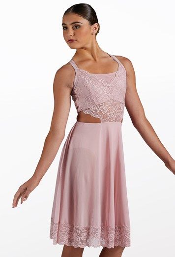 Floral Lace Open Back Dress | Weissman® Recital Outfits Guest, Bra Liner, Dance Recital, Open Back Dress, Spandex Dress, Open Back Dresses, Mesh Skirt, Lace Panelled, Back Dress