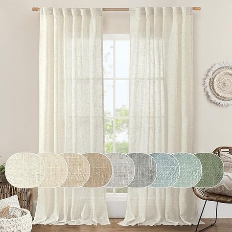 Amazon.com: LAMIT Natural Ivory Semi Sheer Linen Curtains 84 inch Long 2 Panels, Cream White Light Filtering Living Room Panels Back Tab and Rod Pocket Neutral Drapes for Bedroom/Farmhouse, 52 x 84 Inch : Home & Kitchen Neutral Curtain, Neutral Drapes, Modern Drape, Natural Curtains, Neutral Curtains, Coastal Bedroom Decorating, Sheer Linen Curtains, Long Curtains, Quality Curtains