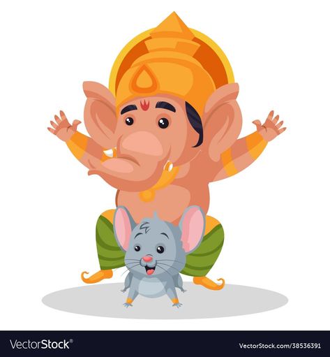 Ganesh Chaturthi Cartoon, Ganesha Cartoon, Mouse Vector, Ganesh Ji Images, Ganesh Ji, Character Vector, Ganesh Chaturthi, Lord Ganesha, Cute Illustration