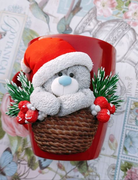 Christmas Mug Polymer Clay, Polymer Clay Christmas Mugs, Polymer Clay Christmas Mug, 3d Mugs, Christmas Polymer Clay, Jungle Decorations, Polymer Clay Gifts, Christmas Cups, Porcelain Christmas Ornaments