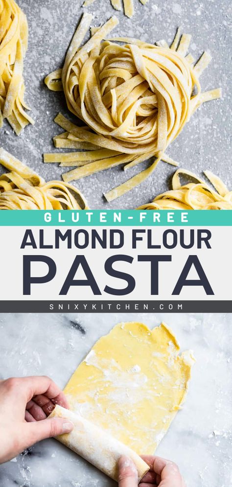 This homemade pasta is a main dish you don't want to miss! It's a gluten-free pasta dough. With a silky texture and a hint of sweet flavor notes, this almond flour pasta recipe is perfect with your favorite sauce. Save this family dinner idea for tonight! Gluten Free Noodles Homemade, Coconut Flour Pasta, Almond Flour Pasta Recipe, Gluten Free Pasta Dough, Almond Flour Pasta, Homemade Gluten Free Pasta, Grain Free Pasta, Sugar Free Pancakes, Homemade Pasta Dough