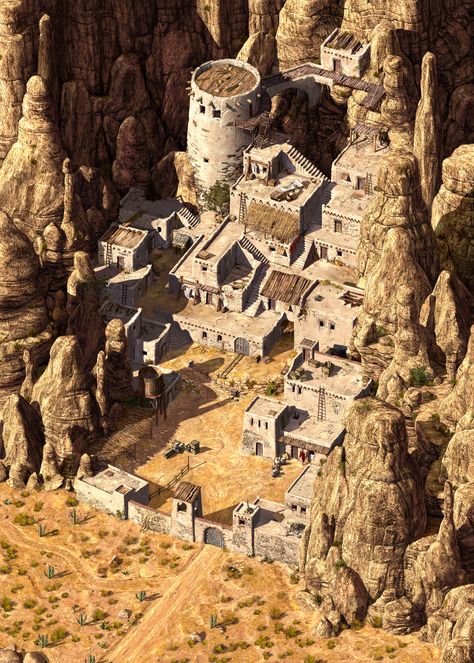 Desert Town, Dark Sun, Rpg Map, Dungeon Maps, Fantasy City, Fantasy Castle, Fantasy Setting, Fantasy Places, Fantasy Map