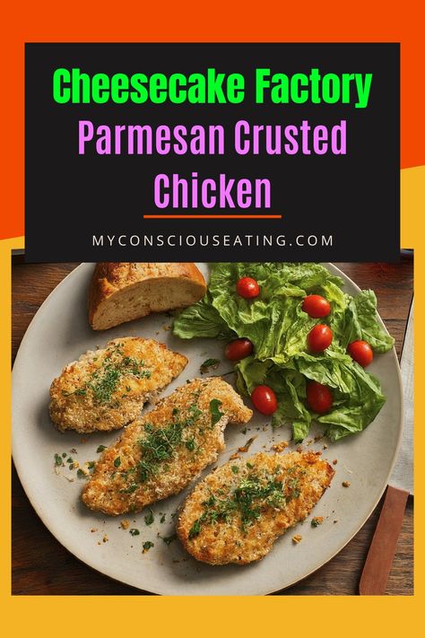 Parmesan-crusted chicken with a sprinkle of herbs Cheesecake Factory Parmesan Herb Chicken, Cheesecake Factory Chicken Salad Recipe, Parmesan Herb Crusted Chicken, Herb Crusted Chicken, Buttered Shrimp Recipe, Parmesan Crusted Chicken Recipe, Crusted Chicken Recipes, Meal Rotation, Turkey Cutlets