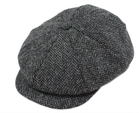 This charcoal colored cap features a unique herringbone design and contains eight patches brought together by a button at the peak.Made from 100% wool for durability and classic styling, this lined cap has an integrated bill and a peak that extends and curves to shade your eyes from the various elements. The Irish cap is authentically crafted by John Hanly of Tipperary located in in Co. Tipperary, Ireland. 1920s Mens Hats, Irish Flat Cap, Mens Hats Vintage, Peaky Blinders Hat, Tweed Cap, Irish Hat, Irish Tweed, Flat Cap Men, Tweed Hat