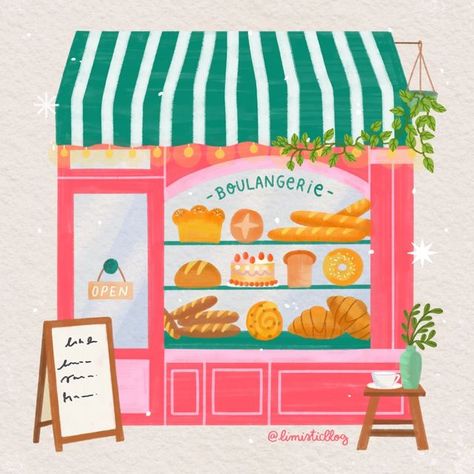 Cute Bakery, Paris Illustration, Illustration Art Kids, Shop Illustration, Cafe Art, Christmas Stationery, Cottage Art, City Illustration, Fun Illustration