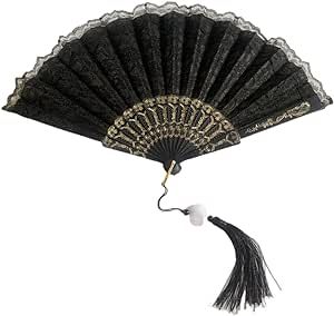 sehtorry Black Lace Folding Hand Fan Chinese Foldable Handheld Fan with White Lotus Jade Tassel for Wedding Party Dancing Decoration Black Hand Fan, Chinese Hand Fan, Party Dancing, Chinese Fan, Outfit References, Folding Hand Fan, British Women, Handheld Fan, Folding Fan