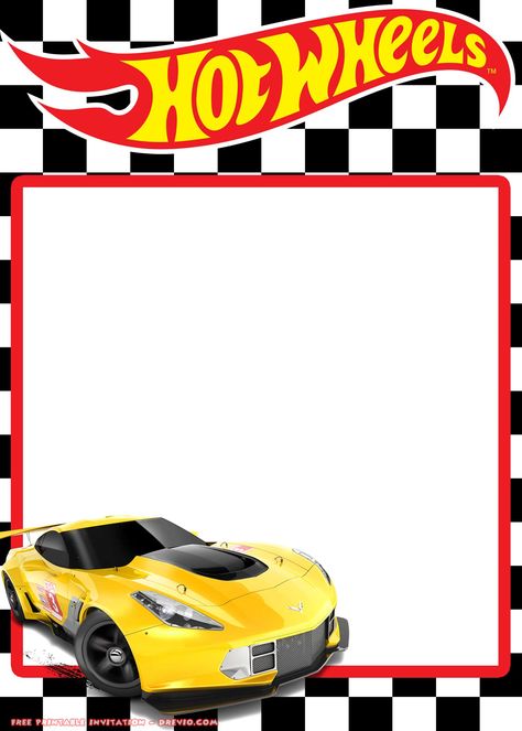 Download FREE Printable Hot Wheels Invitation Template - Ferrari, Corvette, Dodge etc Hot Wheel Printables, Hot Wheels Themed Birthday Party, Hot Wheels Invitations, Hotwheels Birthday Party, Cars Invitation, Cars Birthday Invitations, Hot Wheels Party, Hot Wheels Birthday, Cars Theme Birthday Party