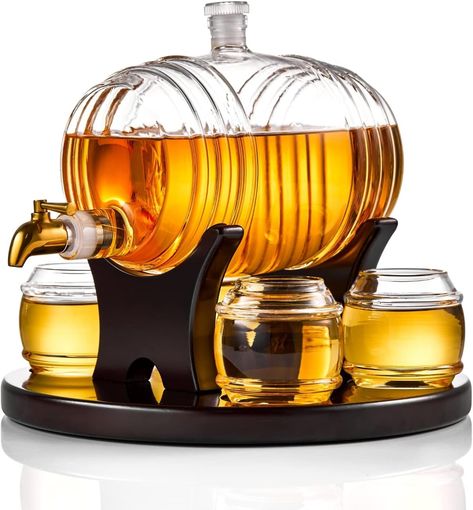 Whiskey Barrel Decanter Set - Liquor Dispenser Alcohol Gifts for Men - 1350ML Decanter with 4 Barrel Whiskey Glasses for Bourbon, Scotch, Vodka, Tequila, Wine Alcohol Gifts For Men, Whisky Decanter, Liquor Dispenser, Whiskey Decanter Set, Whiskey Gifts, Liquor Decanter, Alcohol Gifts, Whiskey Decanter, Decanter Set