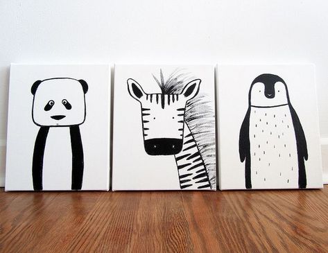 Black and white modern nursery art set - Adriane Duckworth Original Paintings /// The A Stories Modern Nursery Art, Visuell Identitet, Polar Bear Art, Nursery Art Set, Baby Room Diy, Baby Room Art, Baby Diy, Modern Kids, Bear Art