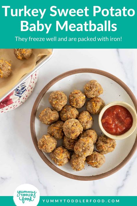 Blw Ground Turkey Recipes, Blw Meatballs Ground Turkey, Chicken Sweet Potato Meatballs, Turkey Nuggets For Baby, Baby Meatballs Beef, Turkey Meatballs Blw, Ground Turkey For Baby, Blw Ground Turkey, Toddler Turkey Meatballs