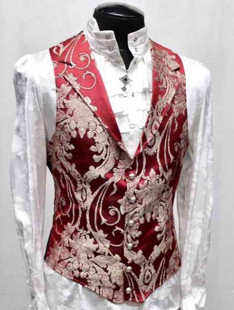 Ball Outfits Men, Victorian Fashion Male, Victorian Suits, Red Outfit Men, Aristocrat Vest, Victorian Mens Clothing, Victorian Vest, Victorian Gentleman, Fancy Suit