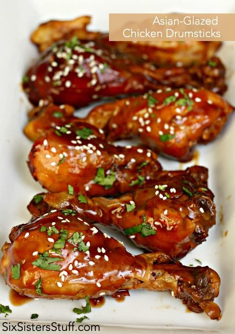 Healthy Asian-Glazed Chicken Drumsticks | Six Sisters' Stuff Glazed Chicken Drumsticks, Asian Glazed Chicken, Healthy Asian, Baked Chicken Drumsticks, Chicken Leg Recipes, Six Sisters Stuff, Drumstick Recipes, Chicken Drumstick Recipes, Glazed Chicken